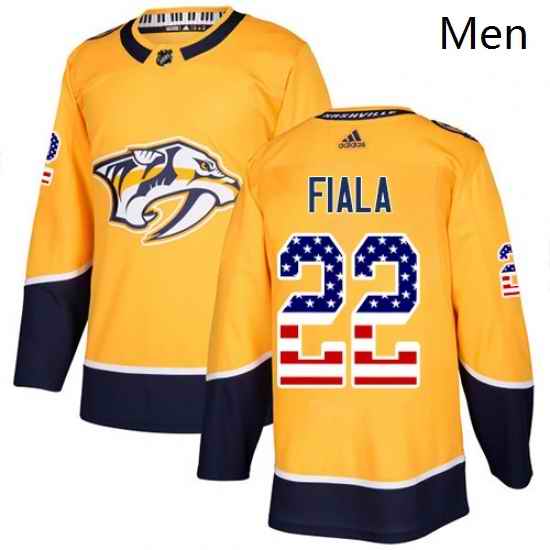 Mens Adidas Nashville Predators 22 Kevin Fiala Authentic Gold USA Flag Fashion NHL Jersey